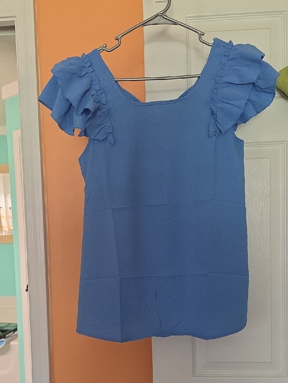 Blue Ruffled Sleeve Blouse - Women's Top
